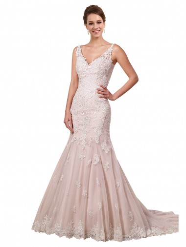 Acquista Avorio & Blush Stile sirena Scollatura a V Tulle Pizzo Abiti da sposa