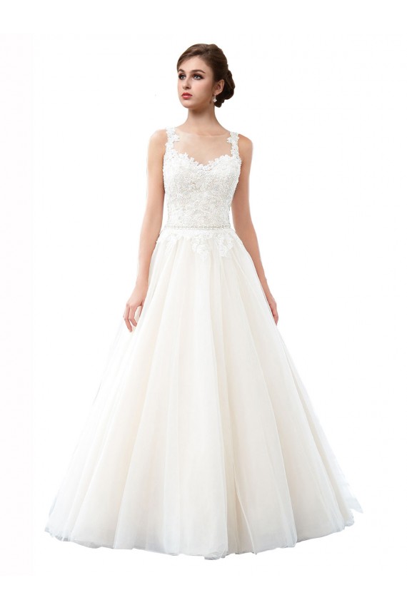 Acquista Avorio Linea A Illusione Cattedrale di treno Tulle Pizzo Spiaggia Abiti da sposa