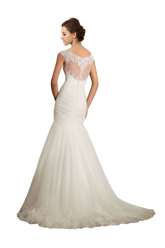 Acquista Avorio Stile sirena Barca Tulle Pizzo Abiti da sposa