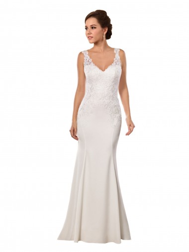 Acquista Avorio Stile sirena Scollatura a V Pizzo Crespo Elastico Abiti da sposa
