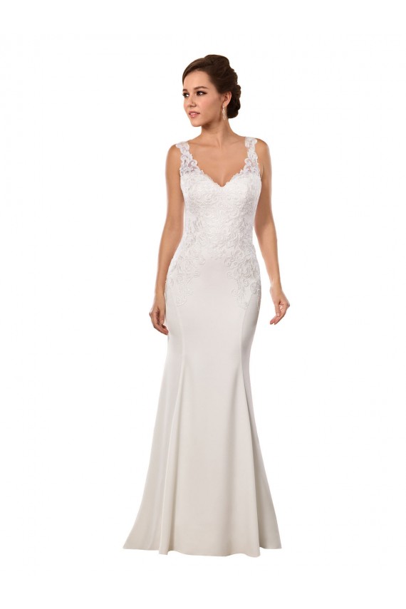 Acquista Avorio Stile sirena Scollatura a V Pizzo Crespo Elastico Abiti da sposa