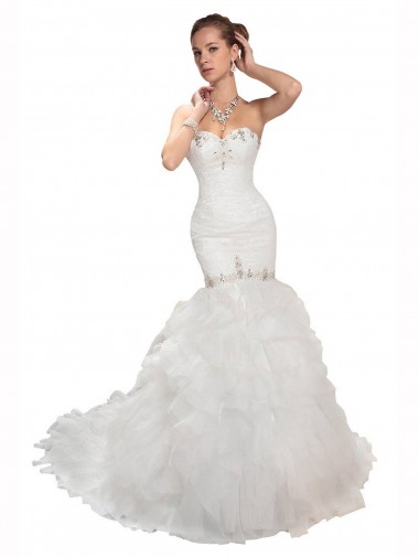 Acquista Bianco Stile sirena Innamorato Tulle Abiti da sposa