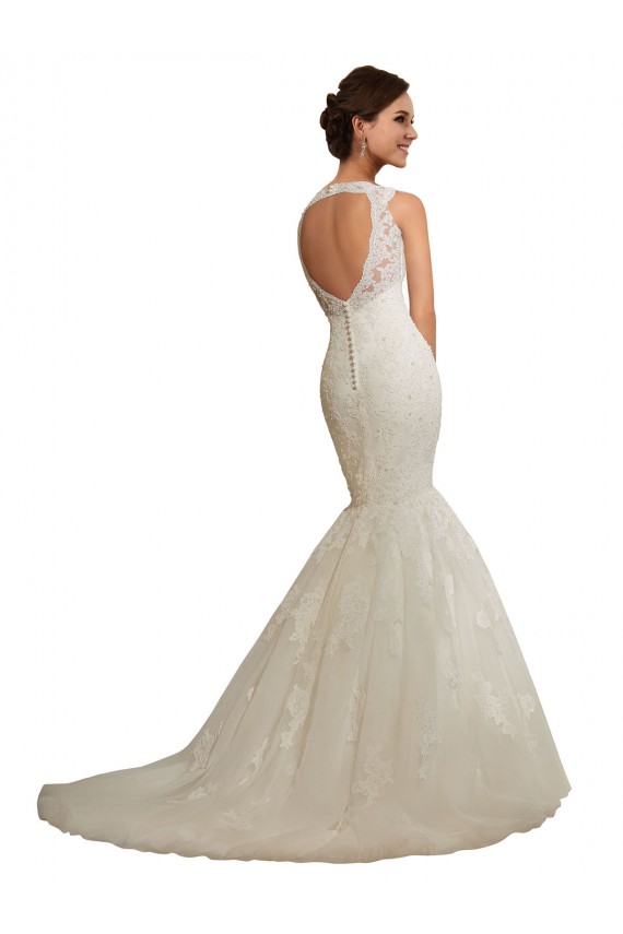 Acquista Bianco Stile sirena Scollatura a V Tulle Pizzo Abiti da sposa