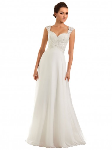 Acquista Bianco Tubino Innamorato Chiffona Pizzo Abiti da sposa