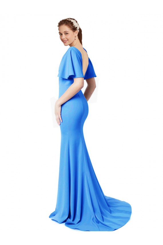 Acquista Blu Pavone Stile sirena Scollatura a V Sweep treno Crespo Elastico Lunga Abiti da damigella donore / Abiti da ballo