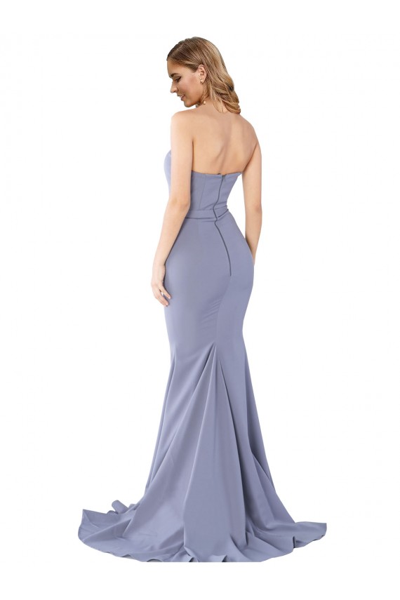 Acquista Blu fumo Stile sirena Innamorato Crespo Elastico Lunga Formali Abiti da damigella donore / Abiti da sera / Abiti da ballo