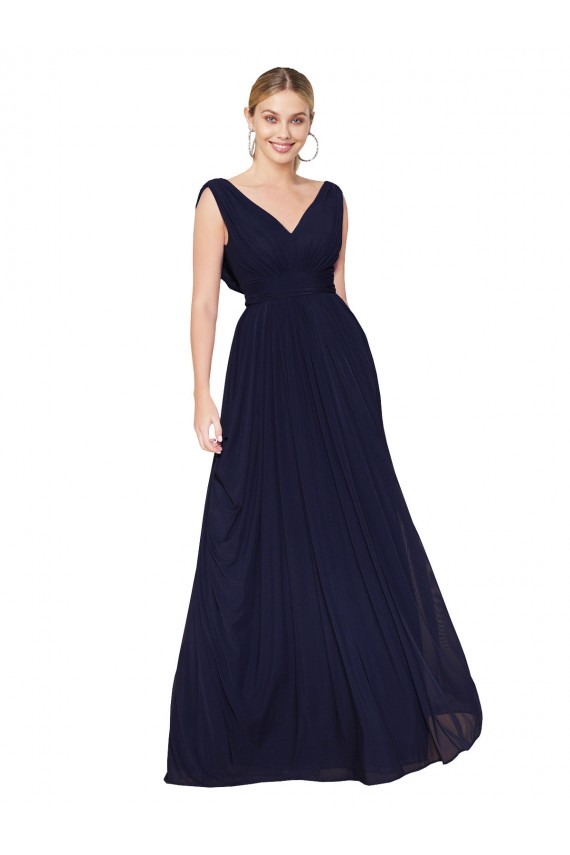 Acquista Blu marino scuro Linea A Alto Collo Chiffona Lunga Formali Abiti da damigella donore / Abiti da sera / Abiti da ballo