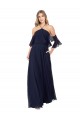 Acquista Blu marino scuro Linea A Capestro Alto Collo Chiffona Lunga Abiti da damigella donore