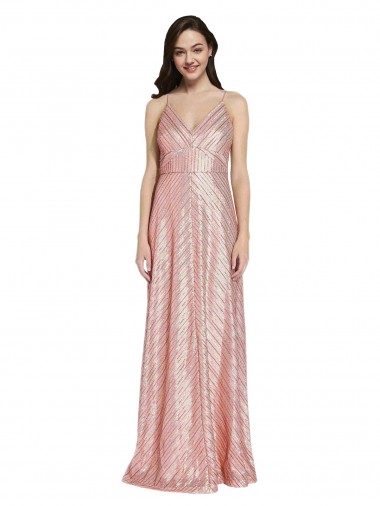 Acquista Oro rosa Tubino Scollatura a V Paillettes Lunga Formali Abiti da damigella donore / Abiti da sera / Abiti da ballo
