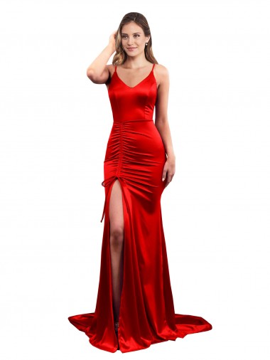 Acquista Rosso Stile sirena Innamorato Raso Elastico Lunga Formali Abiti da damigella donore / Abiti da sera / Abiti da ballo