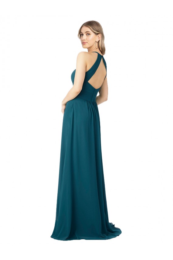 Acquista Windsor Blu Linea A Alto Collo Chiffona Lunga Abiti da damigella donore